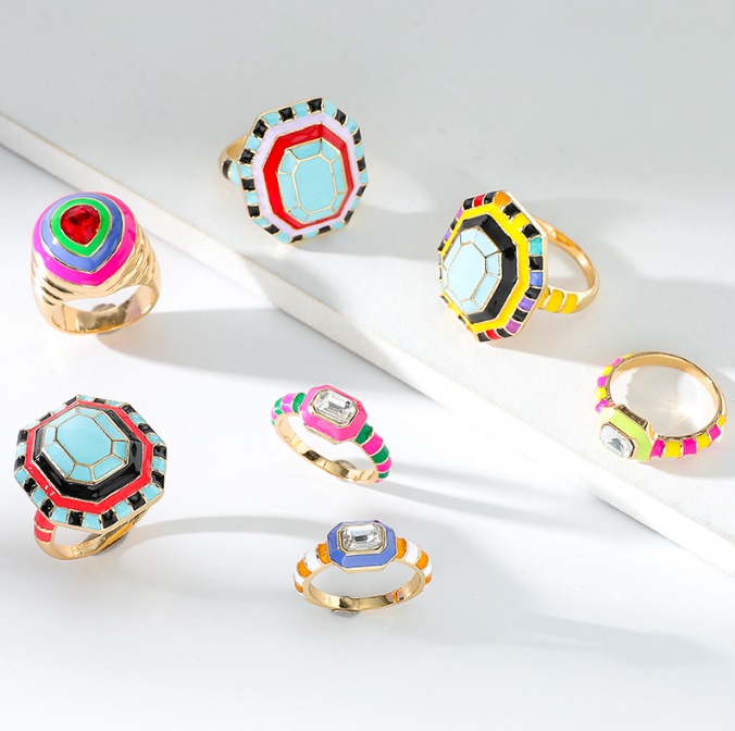 Gold-Plated Enamel Ring Collection 